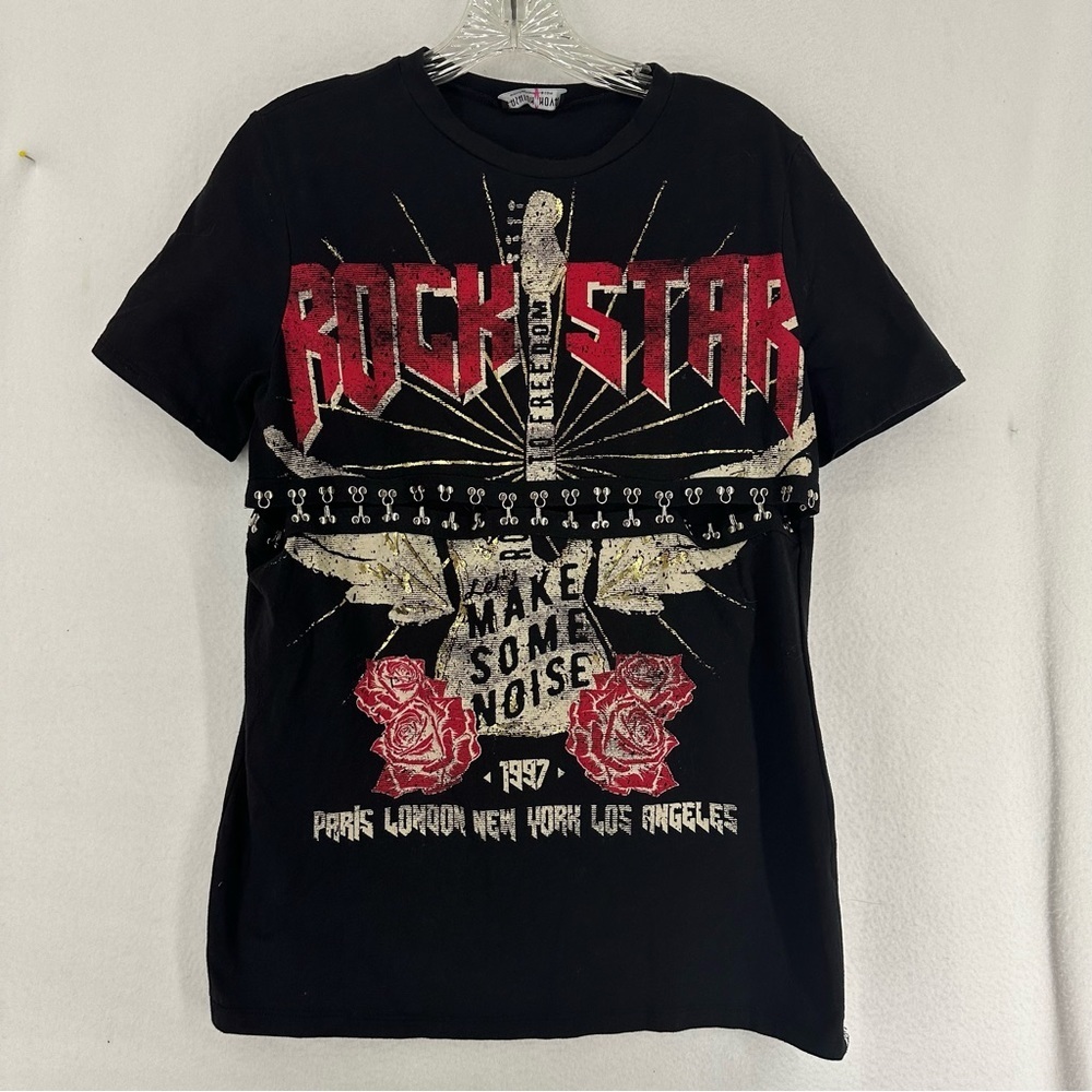 Fashion Nova Rockstar Grunge Graphic T Shirt‎ Women’s Small Black